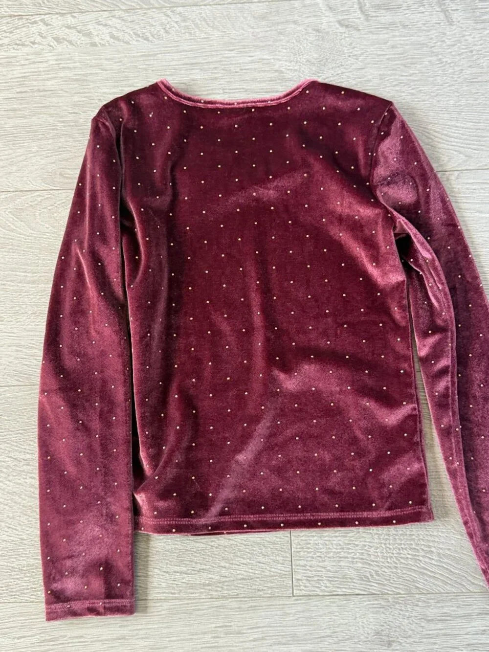 Old Navy Girls Velvet Long Sleeve Top Burgundy Gold Polka Dot Size 8 Holiday